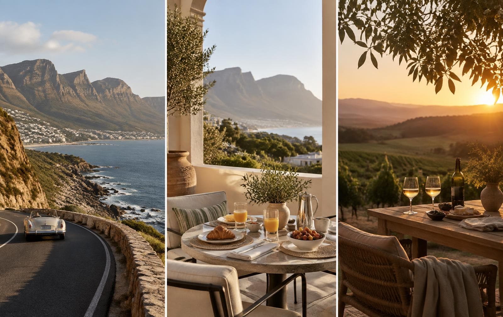 Cape Town coast, breakfast terrace and vineyard